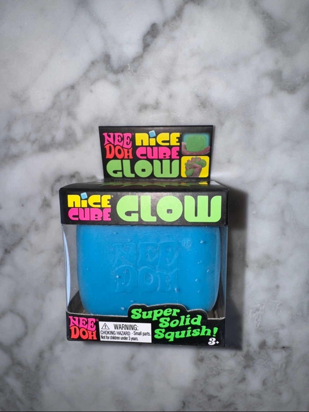 NWT Nee Doh Viral Nice Cube Glow Super Solid Squish Blue